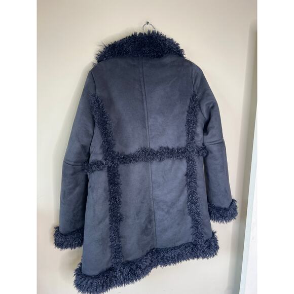NEW Zadig & Voltaire Festif Faux Shearling Button Maxi Coat Navy Blue Size: S - Picture 6 of 7